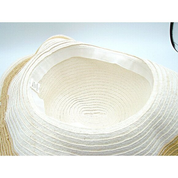 Womens Floppy Wide Brim Beach Straw Hat White Tan Gardening Sun Protection SPF - Picture 3 of 8